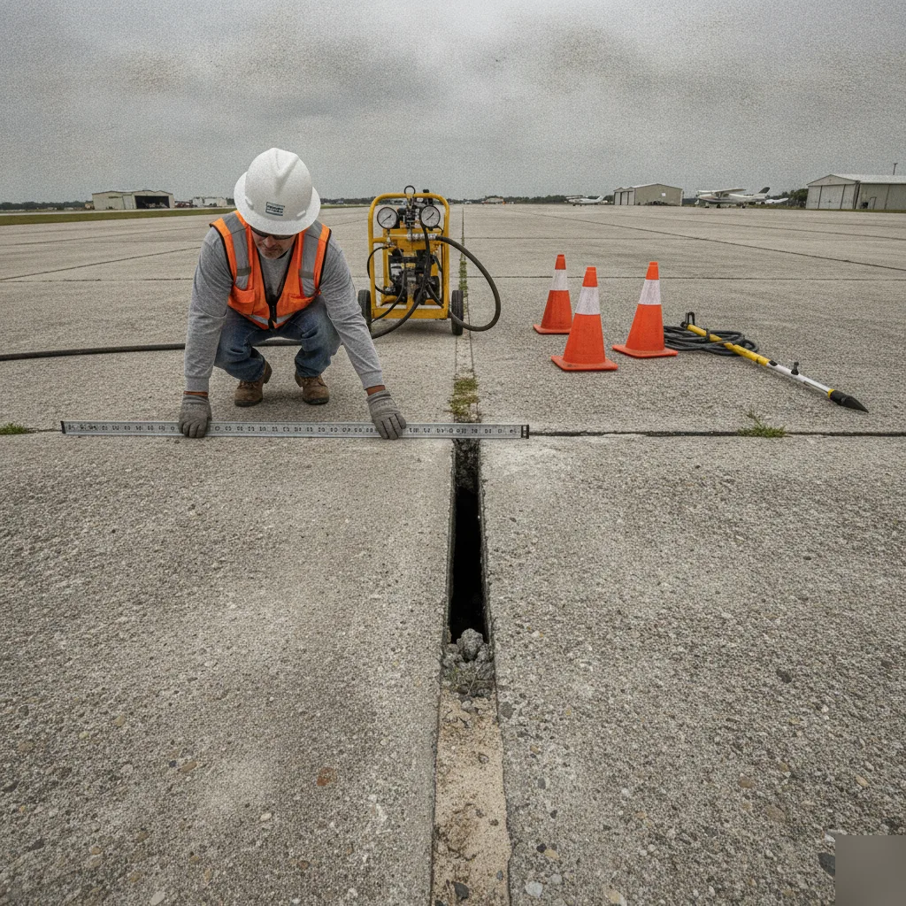 Assessing a settled runway slab for leveling near the Orlando Executive Airport corridor