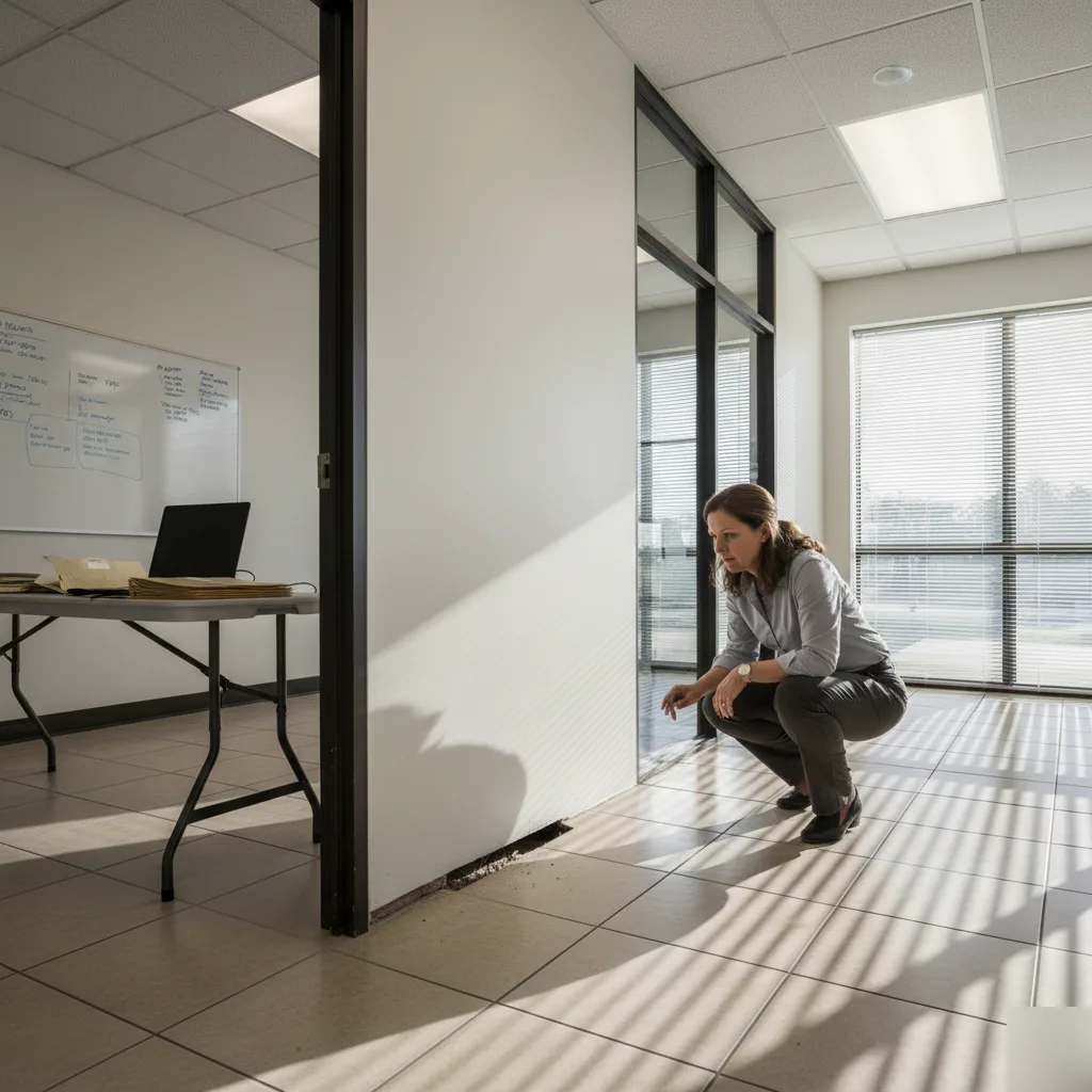 A gap between an interior wall and floor signaling foundation settlement in a commercial building in Azalea Park, FL