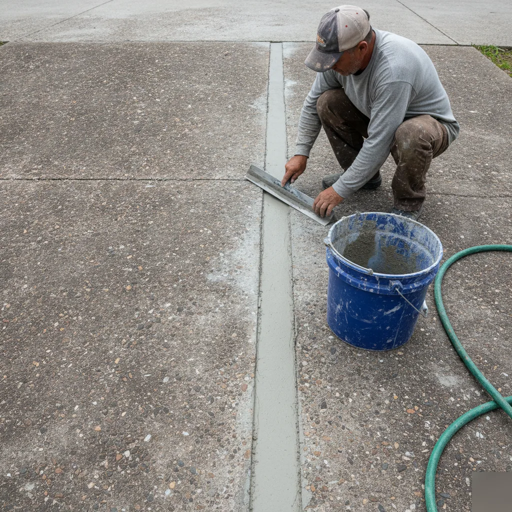 Finishing a repaired concrete slab with a trowel in Azalea Park, FL