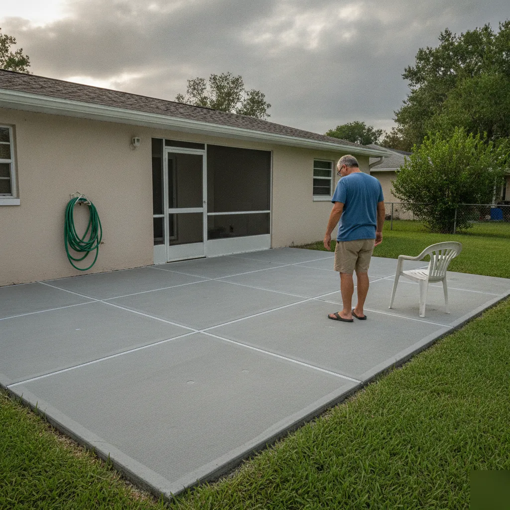 Stabilized concrete slab after steel push pier installation in Azalea Park, FL
