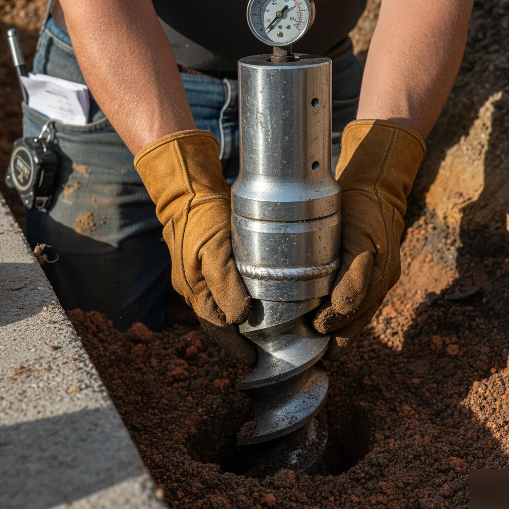 Close-up of a helical pier shaft coupling beneath a foundation in Azalea Park, FL