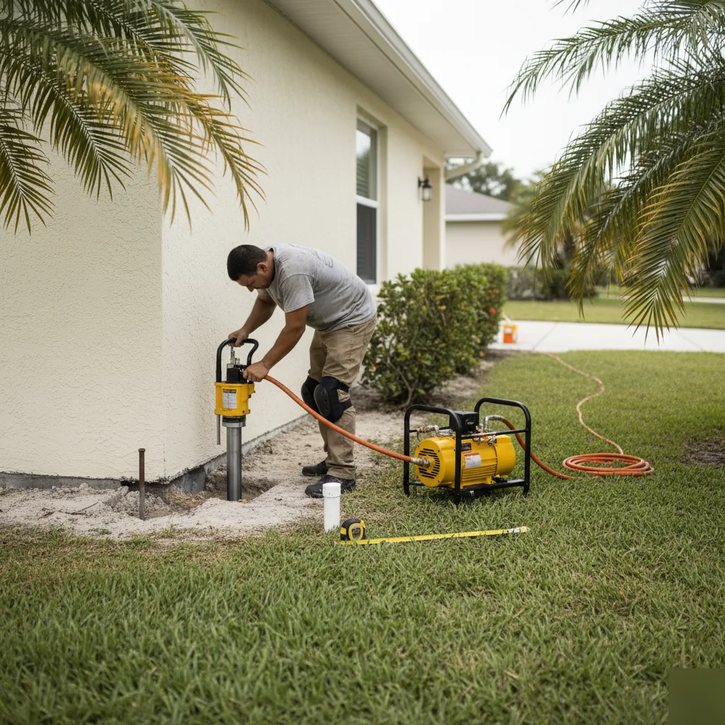 Injection pier installation at a slab foundation in Azalea Park, FL
