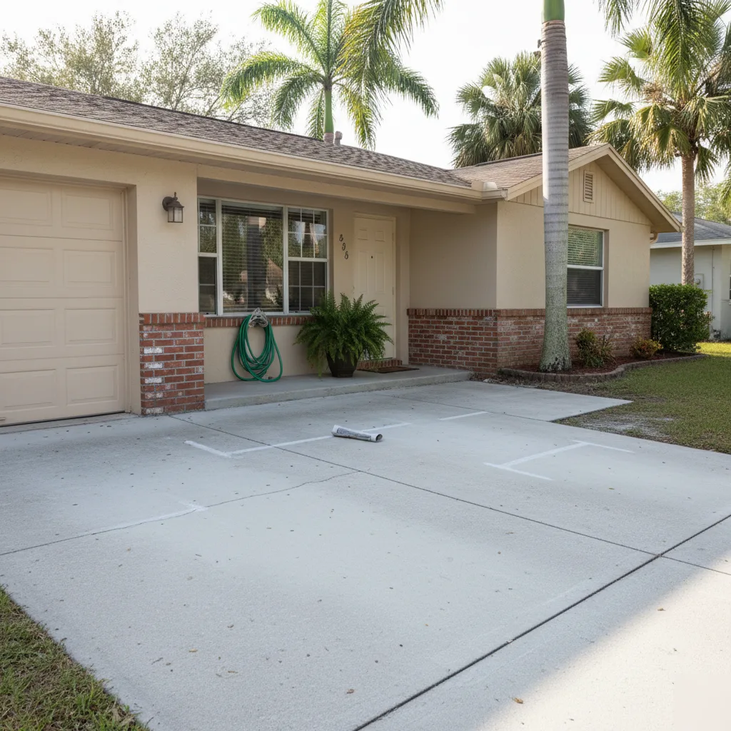 A leveled concrete slab and repaired brick foundation on a 1950s block home in Azalea Park, FL