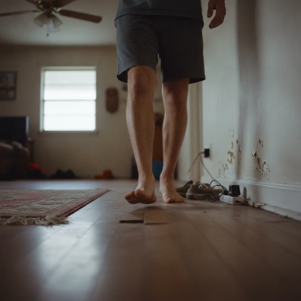 A homeowner testing a bouncy floor for pier and beam foundation problems in Azalea Park, FL