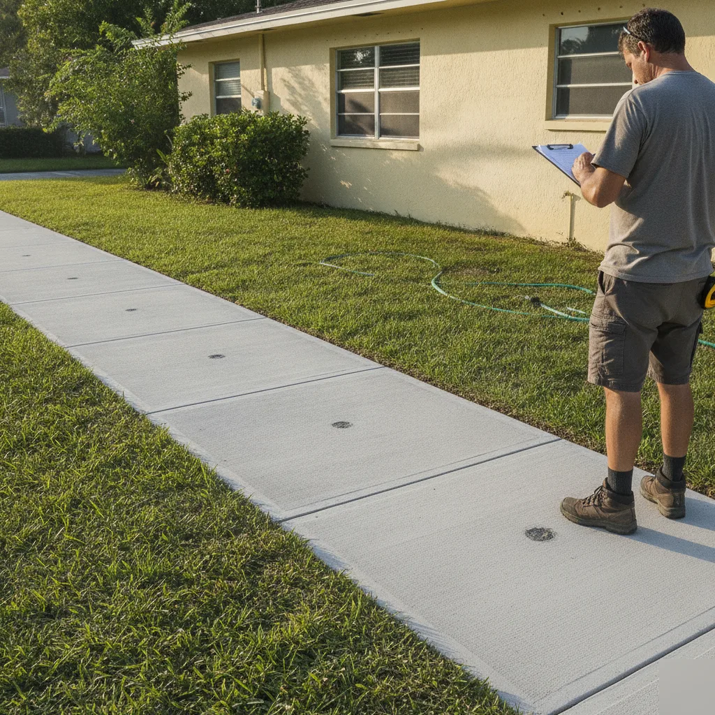 A leveled concrete sidewalk after polyurethane foam injection in Azalea Park, FL
