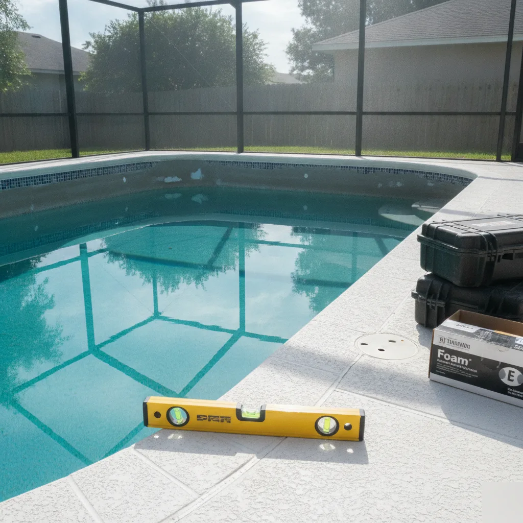 A completed pool stabilization repair with a patched gunite shell in Azalea Park, FL