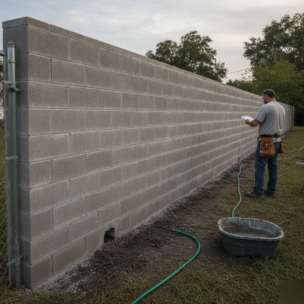 A completed retaining wall repair with sealed concrete restored to level in Azalea Park, FL