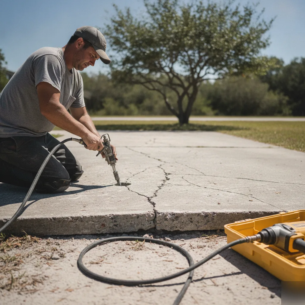 Polyurethane foam injection filling a void beneath a concrete slab in Azalea Park, FL